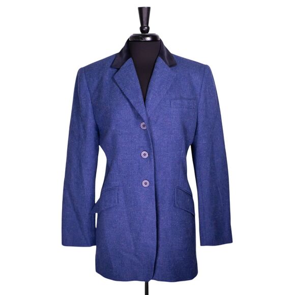 Vintage Jones New York Women's Blazer Purple Tweed Wool Velvet Collar Jacket 12 - Picture 1 of 10